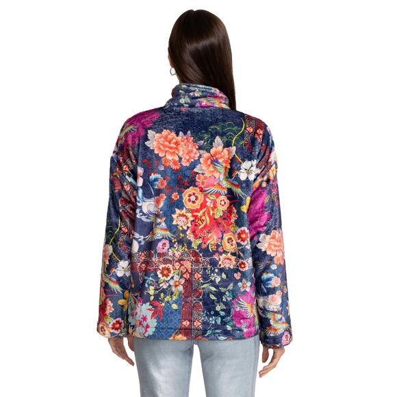 Johnny Was Joan Zip Cozy Sherpa Jacket Reversible Floral Mcdreamer Night Blue NW - Picture 2 of 6